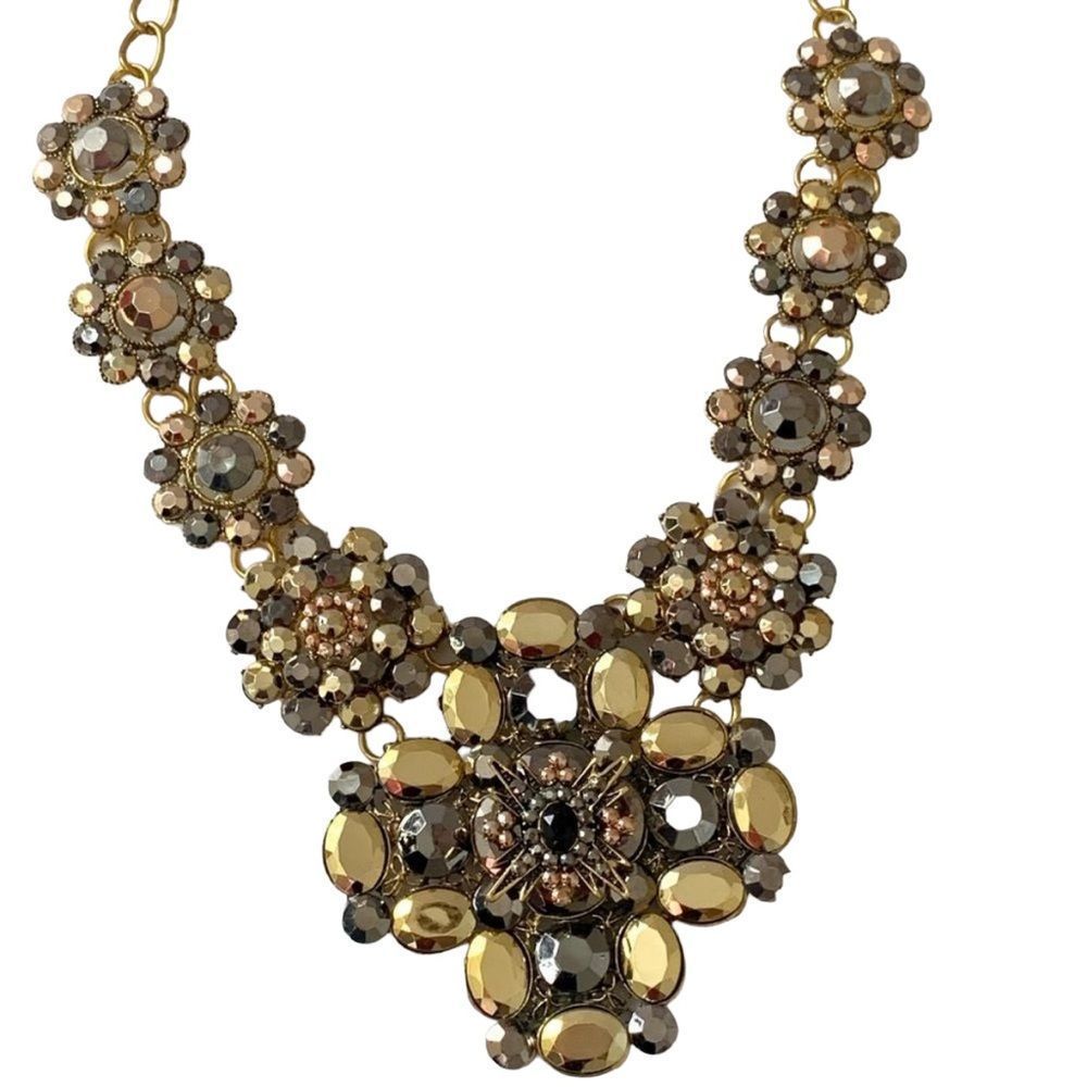 Gold and Charcoal Beautiful Statement Necklace with Adjustable Chain
